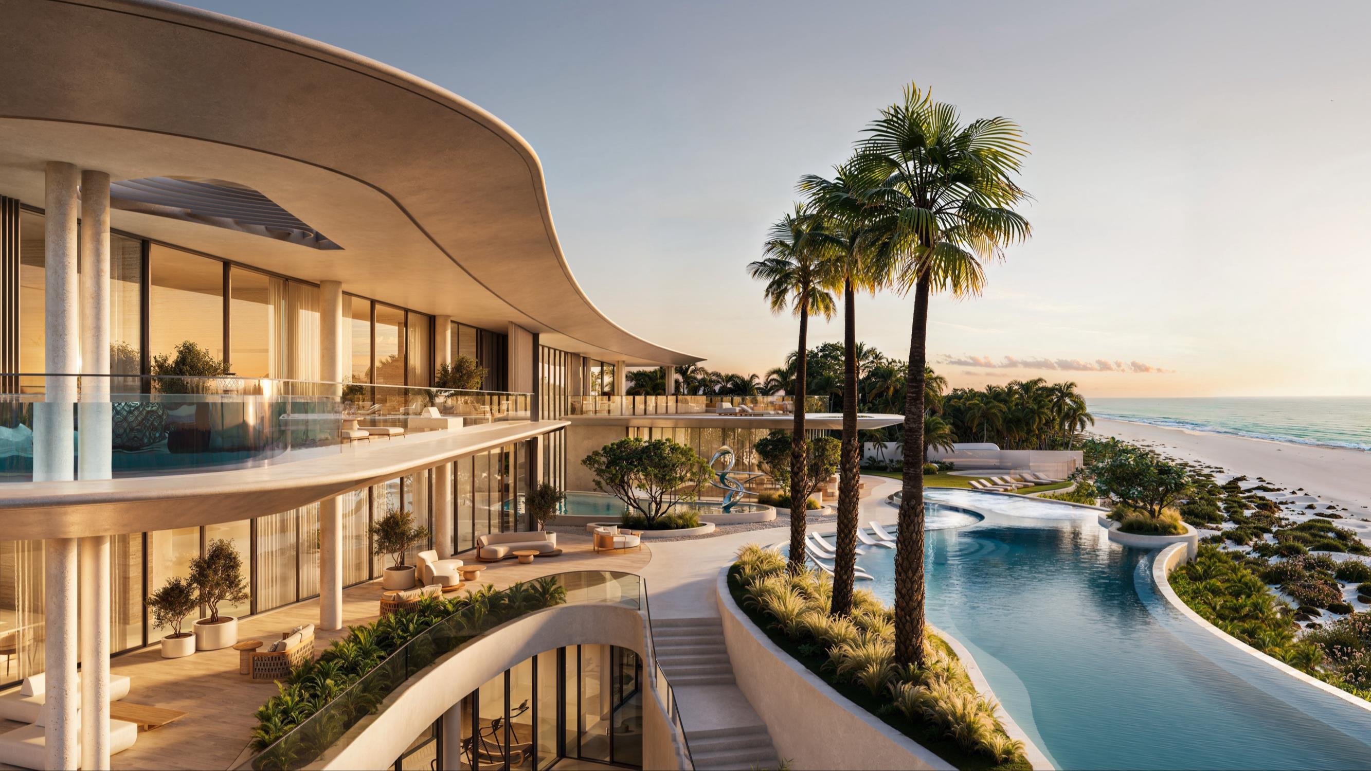 Private Pool at Faya Al Saadiyat mansion residents with turquoise waters, and exclusive lounge areas.